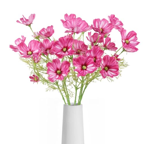 IPOPU Hot Pink Wildflowers Artificial Flowers 8Pcs Daisy Silk Flowers 40 Heads Faux Cosmos for Bouquet DIY Vase Living Room Bathroom Home Decor (Hot Pink) - color: Hot Pink)