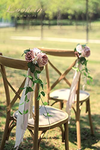 Lookein Set of 8 Pew Flowers for Wedding Ceremony Chair Decorations Bench Decoration Wedding Aisle Chair Decoration, Dusty Rose - color: Elegant Dusty Rose