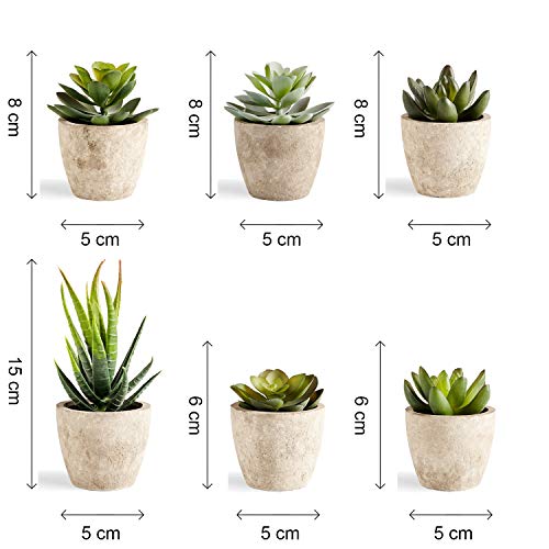 Artificial Succulents Plants Potted Set-Decorative Fake Succulent Plant Faux Plastic Plant Indoor &Outdoor for House Office Desk Bathroom Kitchen DIY Decor Gift Set of 6