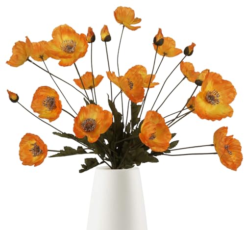 IPOPU Silk Poppies - 6pcs Realistic Orange Flowers for Wedding & Party Decorations - color: Orange