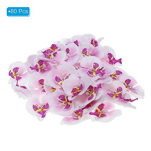 PATIKIL 2.8" Artificial Orchid Flower Heads, 80 Pack Silk Phalaenopsis Fake Butterfly Orchid Heads for Wedding Floral Bouquet Decor DIY Craft Making, White Purple