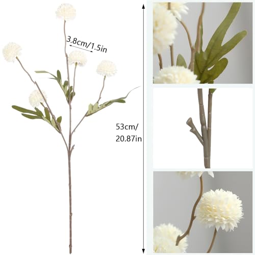 Artificial Mini Chrysanthemum Flowers 10pcs Faux Pompon Mum Stems for Vase Arrangements Home Decor Centerpiece (White) - color: White