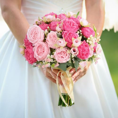 MARTINE MALL 2 Packs Peonies Artificial Flowers, Mixed Pink Artificial Peonies, Silk Peonies Flowers Fake Peonies Artificial Flowers Peonies Bouquet for Centerpiece Table Wedding Party Home Decor - color: Mixed Pink, size: 2PCS