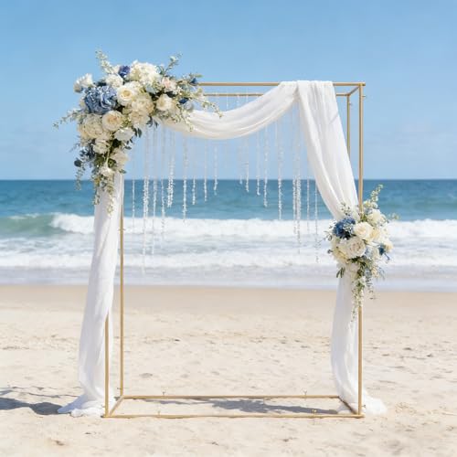 4.95 * 6.56 FT Backdrop Frame Stand, Wedding Decor Metal Arbor Flower Stand, Balloon Arch Backdrop, Golden - size: Double Rectangle