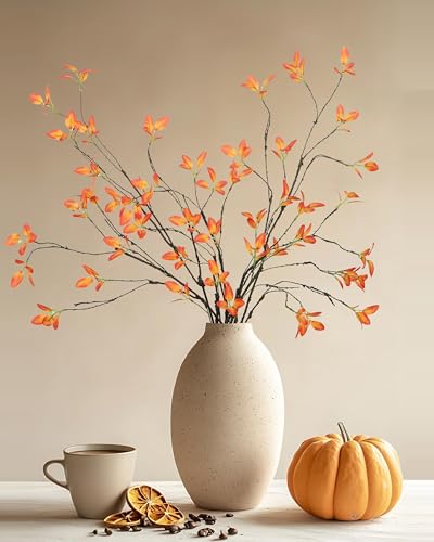 DuHouse 24" 5Pcs Artificial Ficus Branches Artificial Fall Greenery Stems Branches for Vase Filler Home Decor Table Centerpieces Garden Decoration(Orange) - color: Orange, size: 24"
