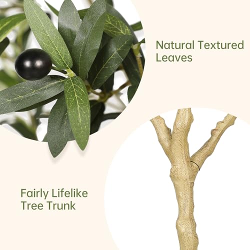 Realead 8ft Faux Olive Tree - Tall Artificial Olive Tree Indoor with Large Olive Branches and Realistic Leaves - Large Fake Olive Tree for Home Office Living Room Decor - size: 8ft