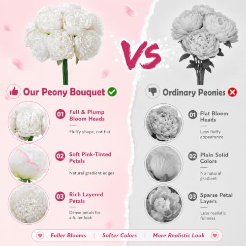 10PCS Pink Realistic Silk Peonies Bouquet, Waterproof & UV Resistant Faux Peony Flowers, All-Weather Artificial Stems for Outdoor, Grave, Wedding Centerpiece & Home Decor - color: Pink