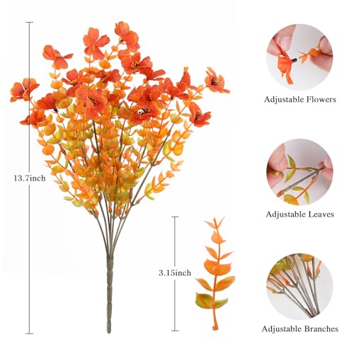 AmyHomie 16 Bundles Fall Orange Artificial Flowers for Outdoor Fall Decor UV Resistant Faux Flowers No Fade Fake Plastic Plants Garden Porch Window Box Decorating - color: Fall Orange-eucalyptus, size: 16