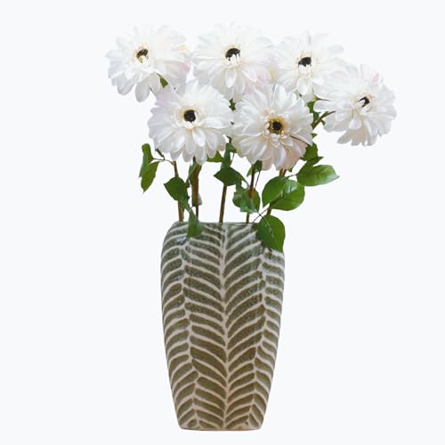 Artificial Chrysanthemums, Daisy Silk Flowers 6 Stems, Aster & Zinnia-Like Large Blooms in Gradient Colors, 24.8" Long Faux Marguerite for Indoor Outdoor Home Decor (White/Pink Trace) - color: White /Pink Trace