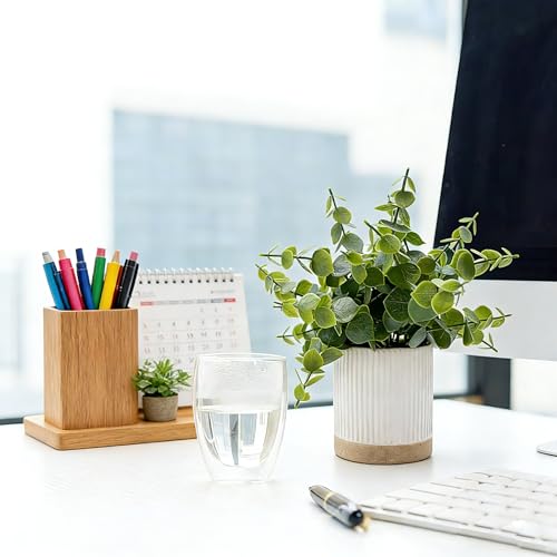 Coferset Small Fake Plants Eucalyptus Potted Artificial Plants Faux Plant Greenery in Ceramic Pot for Bedroom Kitchen House Living Room Shelves Farmhouse Table Office Desk Bathroom Home Indoor Decor - color: Eucalyptus-ceramic Pot