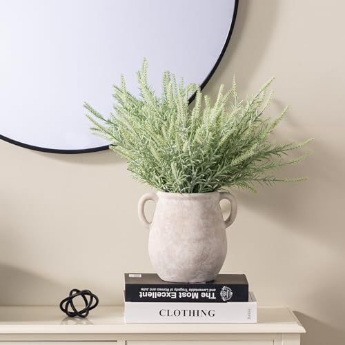 Ceramic Flower Vase Home Decor - White Rustic Table Flowers Vases Living Room Bedroom Plant Decoration Modern Farmhouse Vintage for Kitchen Shelf Office Coffee Dining Desk House Women (7.1" Rustic) - color: 05-rustic-7.1"