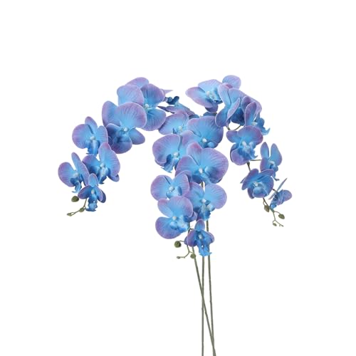 PATIKIL Artificial Orchid Stems 41", 3 Pack 9 Heads Faux Phalaenopsis Flowers Real Touch Fake Orchid Flower Branch for Vase Home Wedding Decoration, Purple Blue - color: Purple Blue