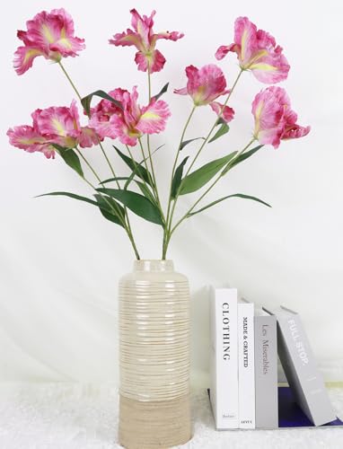 Pink Iris Flowers 5PCS 15Heads Silk Iris Flowers with Stems 35.4" Long Stem Artificial Flowers for Living Room Kitchen Party Decorations Wedding Bridal Bouquet Table Decor (Pink) - color: Hot Pink
