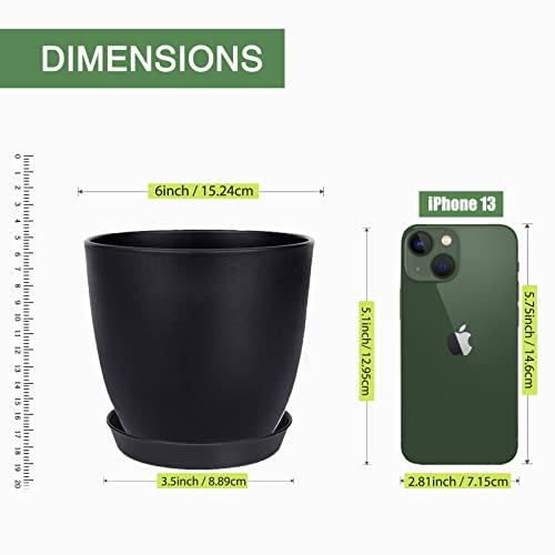 SwinDuck Plant Pots, 12 Pack 6 inch Modern Plastic Planters with Drainage Holes and Saucers for Indoor Outdoor Plants and Flowers, Black - color: Black