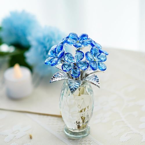 H&D HYALINE & DORA Blue Crystal Forget Me Not Flower Figurine,Flower Gifts for Women,Crystal Glass Flower Collectible Ornaments for Home Decor Table Centerpiece - color: Blue 1