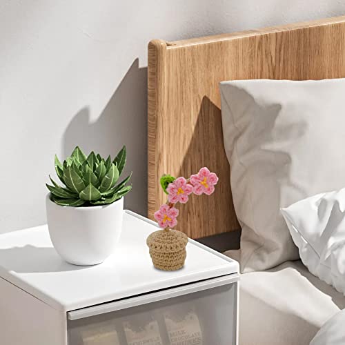 JOONOR 3PCS Mini Crochet Flower Potted Plant,Knitted Forget Me Not Plum Blossom Fake Flower for Bathroom Home Kitchen Rustic Table Centerpiece Shelf Decor - color: Color#5