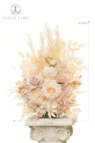 TINGE TIME Free-Standing Artificial Flower Set of 2, Table Centerpiece with Rubber Pad, Silk Fake Flower for Wedding Centerpiece Archway Aisle Welcome Entrance (Champagne&Pink) - color: Champagne&pink
