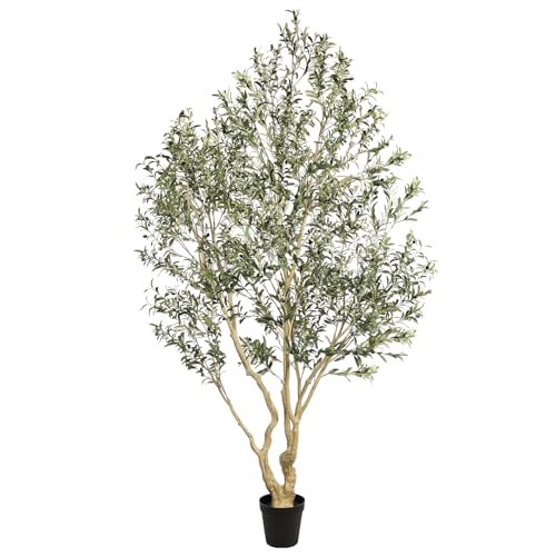 Realead Artificial Olive Tree 9ft - Large Faux Olive Tree with Realistic Leaves and Olives - Full and Grand Design Fake Olive Tree with Sturdy Base for Indoor Home Office Decor - size: 9ft
