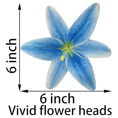 Blue Lily Artificial Flowers,6 Pcs Flowers,23 Inch Long Stem Tiger Lilies Branch with 3 Full Blooms and 4 Leaves, Latex Real Touch Lilium Flower for Wedding Bouquet - color: Blue