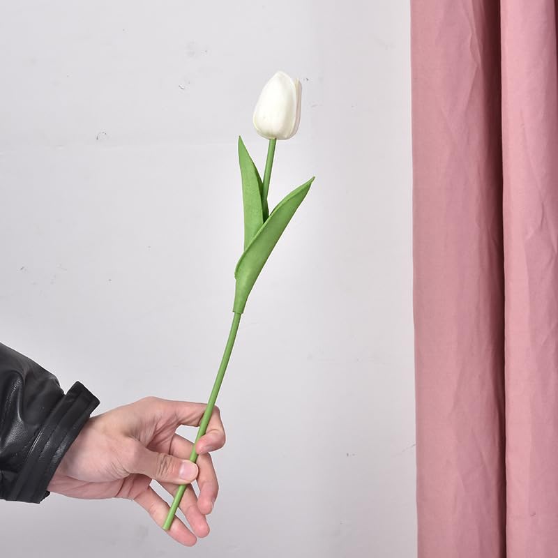 Artificial Flowers Tulips Fake Flowers Real Touch Latex Tulips Faux Flowers Bouquet for Wedding Party Arrangements Home Decor and Baby Shower Centerpieces (10, White) - color: White