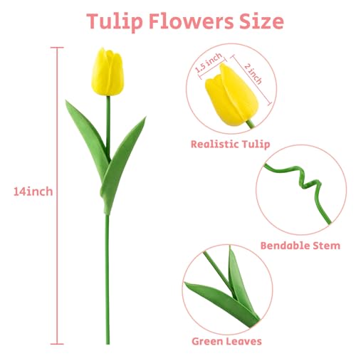 U'Artlines 30Pcs Fake Tulips Artificial Flowers with Stems Faux Tulips Bouquet Real Touch Flower for Wedding Home Kitchen Spring Easter Mother's Day Floral Arrangement Decor (Yellow) - color: Yellow