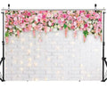 7x5FT White Brick Wall Flowers Backdrop Spring Theme Photography Background for Mother's Day Valentine Wedding Bridal Baby Shower Birthday Party Decor Banner Portrait Photo Booth Prop DH-270 ﻿ - size: 7X5FT