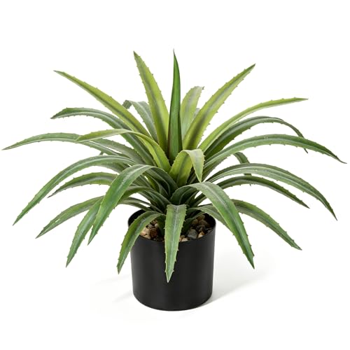Briful Artificial Agave Plant 17in Realistic Faux Succulent Plant in Pot | Fake Agave Plant with Thick Textured Leaves for Indoor Covered Porch Patio Planter Southwestern Home Decor - color: Fake Plants#1