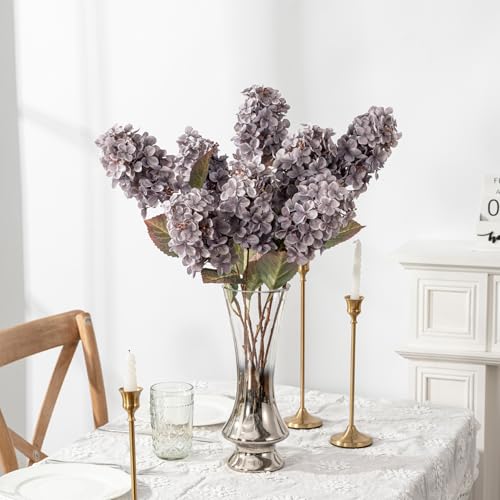Ttranewsoo Fake Flowers Hydrangea Silk Flowers with Stems, Fake Grayish Hydrangea Artificial Flowers Winter Flowers Artificial for Decoration Vase Decor 24"（Grayish Purple ） 8PCS Wthout Vase - color: Grayish Purple