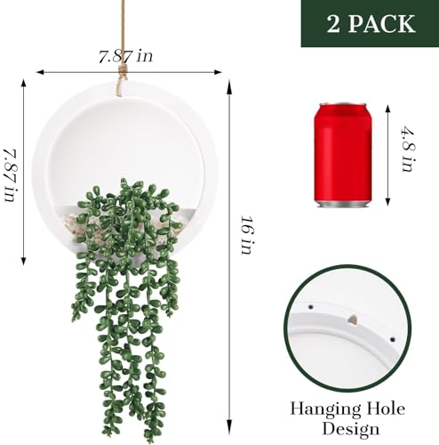 Der Rose 2 Pack Fake Plants Hanging Artificial Succulents Plants in White Pots for Living Room Bathroom Accessories Boho Wall Decor - color: White