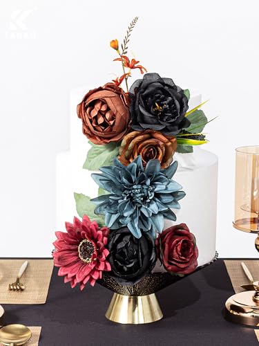 FANKO Artificial Flowers for DIY, Black Burgundy Brown Faux Flowers Bouquet, Fake Rose Dahlia Lily Silk Flowers for Vase, Home Decor, Rustic Wedding, Gothic Events, Party, Themed Birthday - color: Retro Black Brown