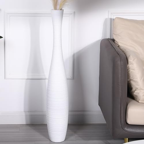 Leewadee Decorative Tall Floor Vase for Living Room Decor, 34 inches, White, Resin - color: White, size: 34 inches