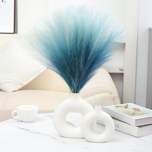 Ureymx Faux Pampas Grass Decor 17.7 Inch 6pcs, Pompas Grass Flower Arrangement and Vase Filler Artificial Pampas Grass Short Decor for Boho Home Wedding Decoration (Gradient Blue) - color: Gradient Blue, size: 17 Inch 6 Pcs