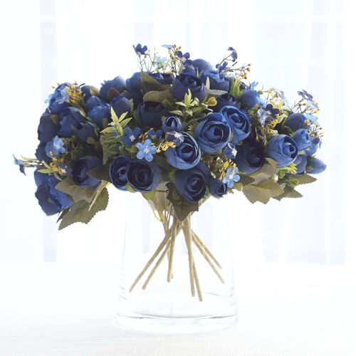 Efavormart 4 Pack 12 inch Navy Blue Artificial Mini Ranunculus Bouquets, Silk Persian Buttercup Faux Flower Arrangements for Modern Events and Creative DIY Crafts - color: Navy Blue