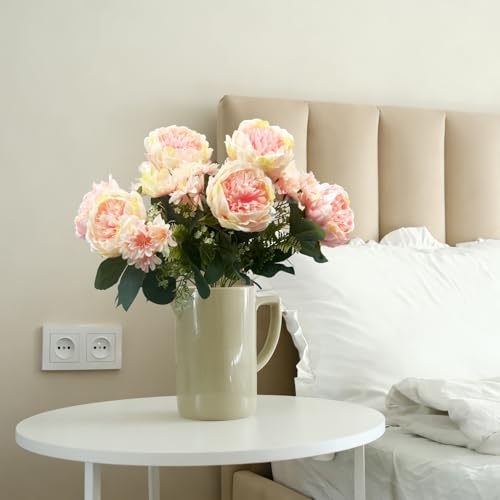 Peonies Artificial Flowers, Fake Peony Bouquet, Realistic Faux Peony Silk Flowers for Wedding, Home Décor, and Table Centerpieces – Ideal for Arrangements and Special Occasions 2 Bouquets (Pink&White) - color: Pink&white