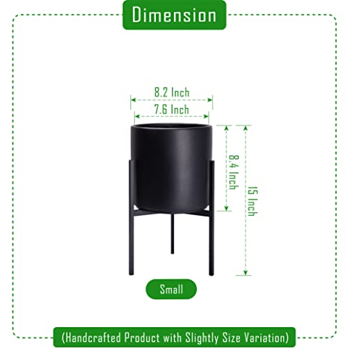 D'vine Dev Modern Black Plants Pot Cylinder Planter with Heavy Duty Stand, Small 8 Inch Pot, 12.6 Inch with Stand Height, 96-T-B-1 - color: Black, size: Small 8 Inch