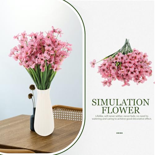 Amosfun 8pcs Pink Artificial Silk Flowers Faux Hydrangea Bouquet with Green Grass Stems UV Resistant Outdoor Decoration for Wedding Hotel Garden