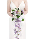 Bridal Bouquet,9 Inch Wedding Bouquets Purple and White Fake Wedding Silk Flowers for Ceremony Anniversary Brides Shower(Purple) - color: Purple