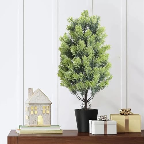 Artificial Cedar Topiary Tree, UV Rated, 21.6 Inch, Indoor Outdoor Plant with Ground Spike for Front Porch, Door, Office, Garden Decor (C, One Size) - color: C