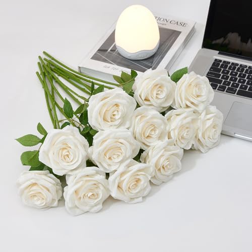 50pcs Ivory Roses Artificial Flowers Bulk Fake White Roses Silk Flower with Stems Realistic Flowers for Wedding Centerpiece Party Birthday Decor - color: 50pcs Ivory