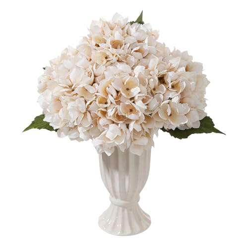 8PCS Lifelike Artificial Silk Hydrangea Flowers, Fake Hydrangea Flowers Bouquet with Stems, Full Faux Hydrangea for Home Decor Wedding Table Party Office Decor(Off White) - color: Small-off White