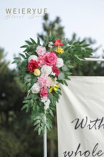 Artificial Wedding Arch Flowers Kit(Pack of 2) for Wedding Arch, Bridal Shower, Ceremony and Reception Backdrop Decoration (Bright Pink) - color: Bright Pink