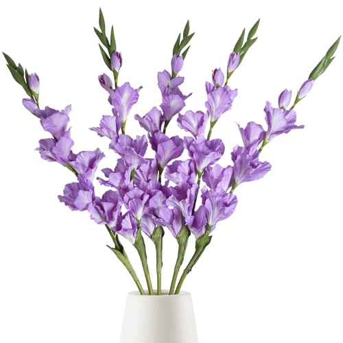 Purple Gladiolus Artificial Flowers 33.07 in Long Artificial Flowers Gladiolus Flowers 5 PCS Silk Fake Flowers Faux Gladiolus for Home Wedding Garden Arrangement Decor - color: Purple