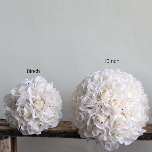 Bridesmaid Bouquets Set of 6, Morandi White Cream White Real Touch Faux Roses Flowers, Ivory Roses Artificial Flowers, Bridal Bouquets for Wedding Prom - 8 Inch - size: 8 Inch - Set of 6