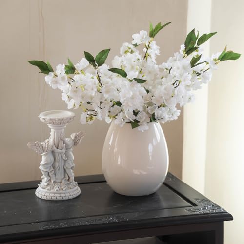 10PCS Artificial Cherry Peach Blossom Flowers,Spring Faux Bulk Cherry Peach Blossom Branches Silk Flowers Stems for Table Centerpiece Wedding Home Decor(White)