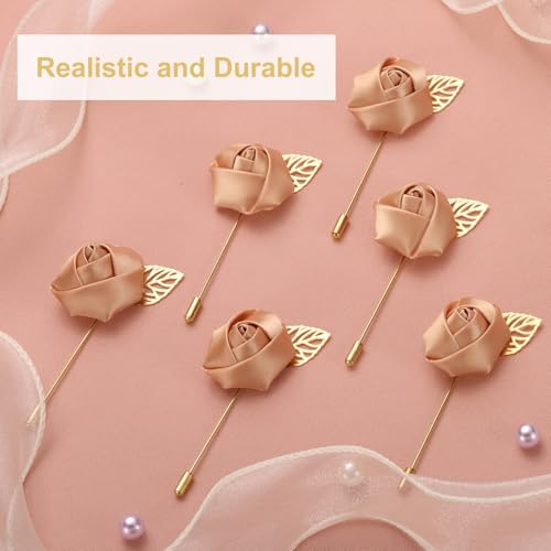 uxcell 24pcs Champagne Rose Boutonnieres Flower Buttonholes Pocket Boutonnieres Pins for Wedding Ceremony Anniversary Prom Formal Dinner Party - color: Champagne