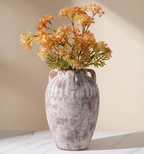 Ceramic Flower Vase with Handles, 8.86 inch Tall Ceramic Vase Home Decor Vintage Terracotta Rustic Unique Vase for Bouquet Pottery Barn Decor Large Vases Living Room Bathroom Modern Farmhouse - color: 8.86 in - Terracotta