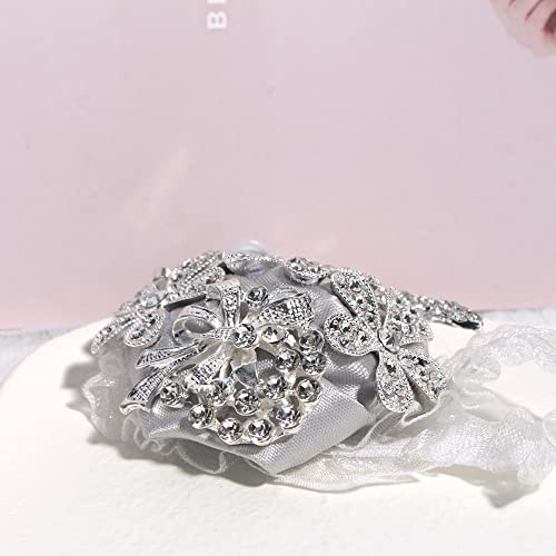 WANLIAN Wrist Corsage with Peal and Rhinestone Prom Corsages Wrist for Wedding,Wedding Ceremony Anniversary,Party (Silver Gray，Wrist Corsage) - color: Silver Gray，wrist Corsage
