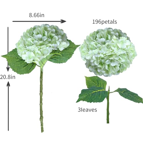Green Hydrangea Artificial Flowers - High-End 22.5cm Oversized Heads (4pcs) | Real-Touch Design | Perfect for Christmas, Weddings, Home Decor, Parties & Outdoor Use (Light Green) - color: Light Green