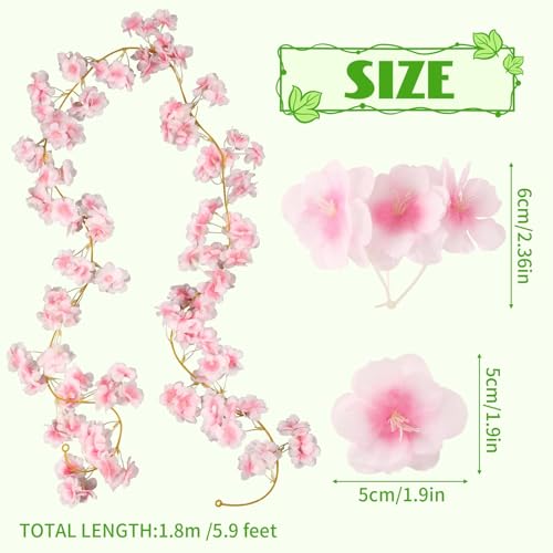 Augshy Cherry Blossom Garland, 6 Pack Artificial Cherry Flower Vines Pink Silk Sakura Vine Hanging for Wedding Party Arch Office Table Spring Summer Valentine Floral Home Decor