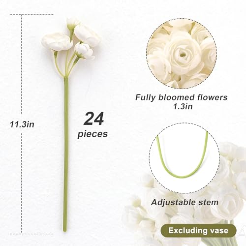 24 Stems Artificial Ranunculus Flowers - 96 Bloom Faux Silk Ranunculus Bouquet for Wedding Decorations, Home Décor, Holiday Arrangements & Large Event Centerpieces (Cream) - color: Cream